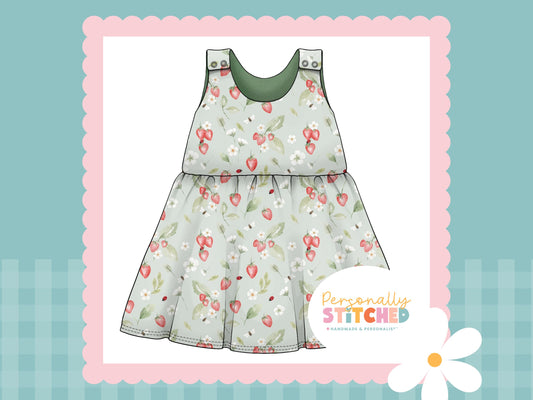 Strawberry Meadow Print French Terry Blossom Dress (Handmade To Order)