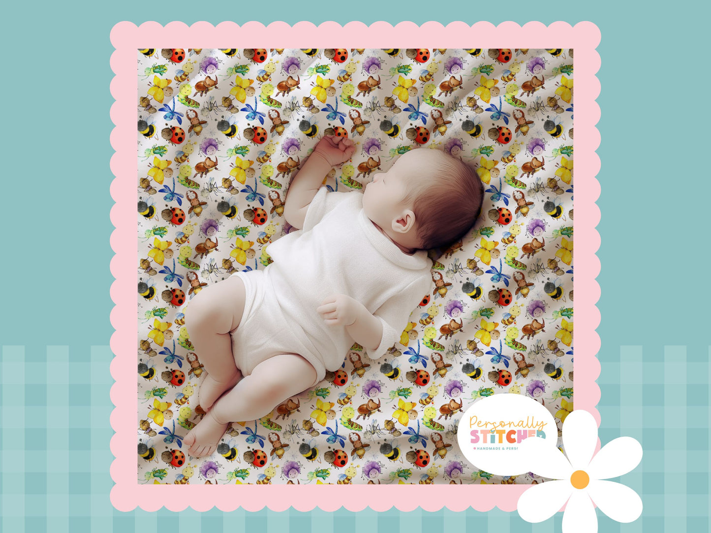 Happy Bugs Print Handmade Baby Blanket