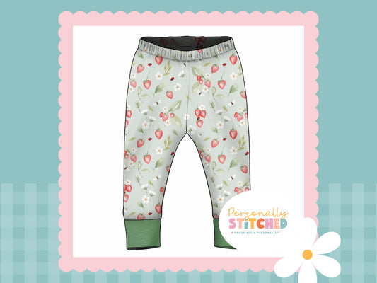 Strawberry Meadow Print French Terry Cuff Leggings