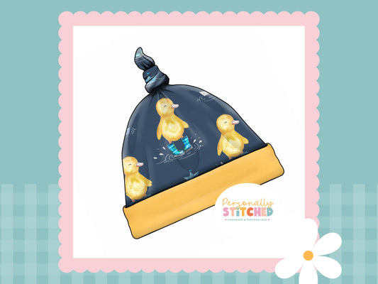 Buddy Duck Print Handmade Tie Knot Baby Hat