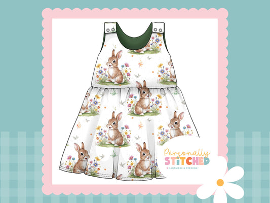 Exclusive Colour Cutie Rabbit Print French Terry Blossom Dress