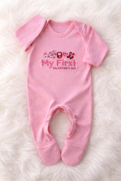 0-3 Months | My First Valentines Day Pink Romper | READY TO POST