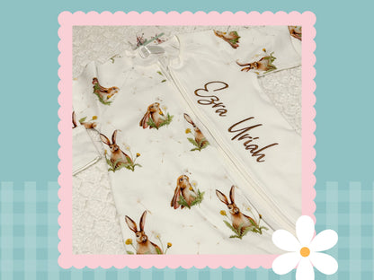 Personalised Hare and the dandelion romper | Embroidered
