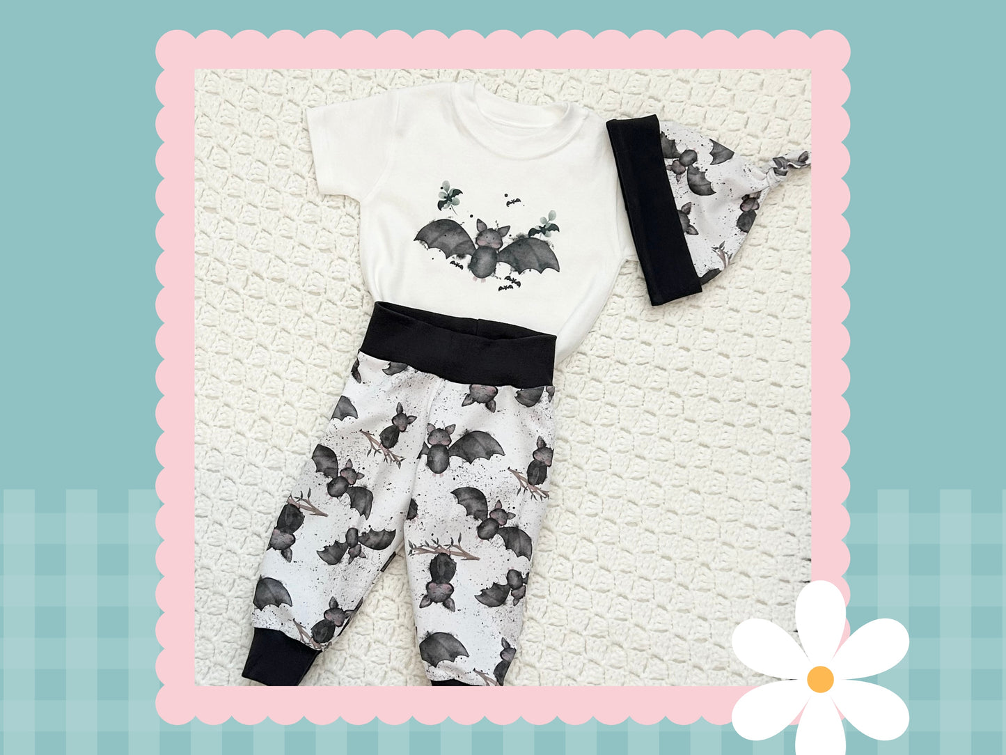 Handmade Bat Splats Print Relaxed Fit Cuff Pants