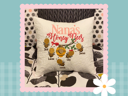 Family Honey Bees Handmade Cushion | Embroidered