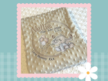 Birth Details Keepsake Blanket | Elle The Elephant | Embroidered