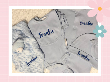 5 Piece Personalised Layette Set | Name Only | Embroidered