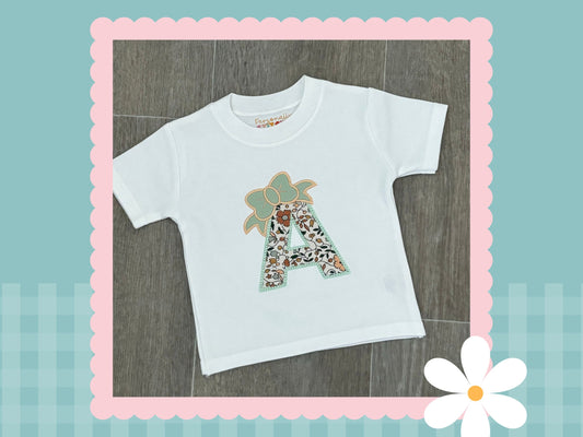 Bow Initial appliqué T-shirt (choice of fabrics)