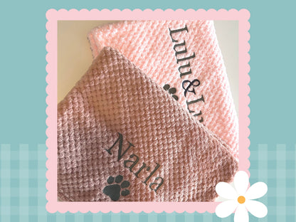 Personalised Waffle Pet Blanket With Paw Print | Embroidered