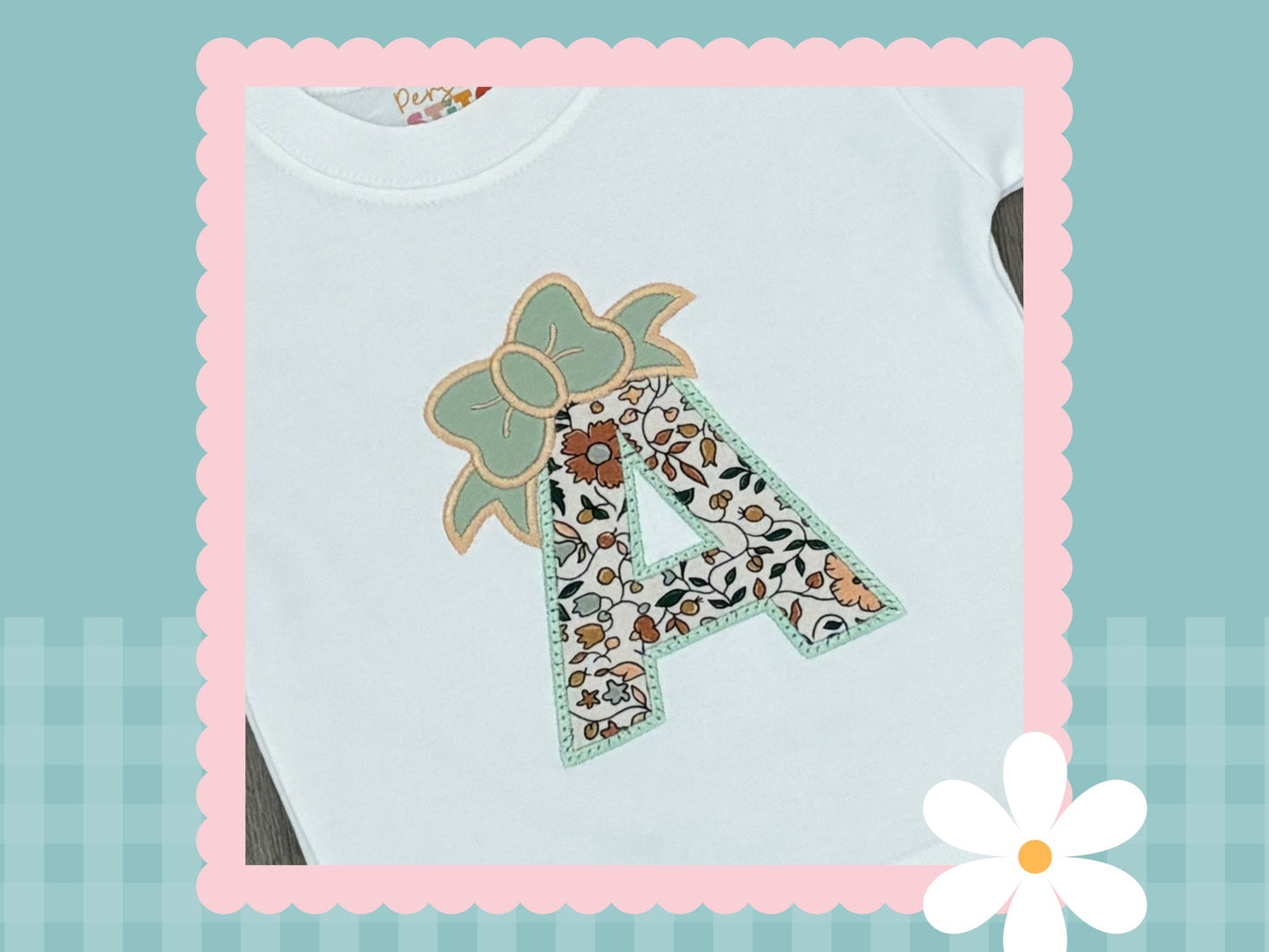 Bow Initial appliqué T-shirt (choice of fabrics)