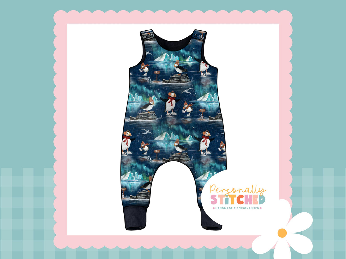 Ice Skating Puffins French Terry Romper (Made To Order)