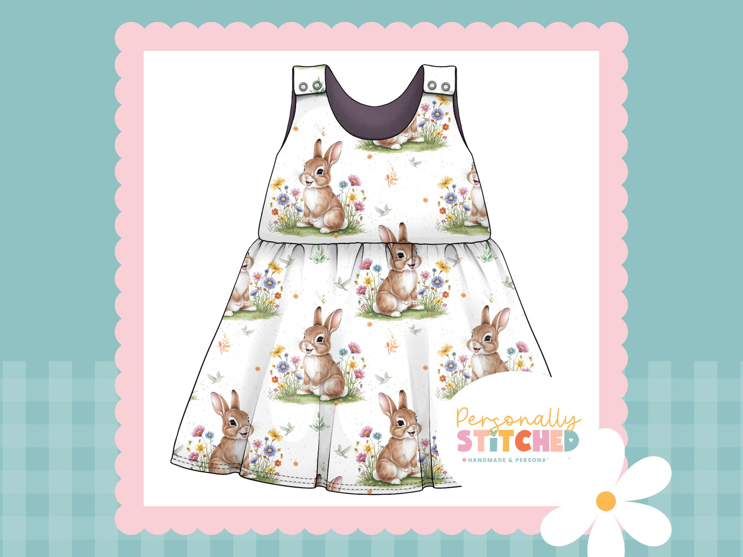 Exclusive Colour Cutie Rabbit Print French Terry Blossom Dress