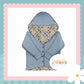 Muted Check Bunny Print Waffle Knit Hooded Cardigan