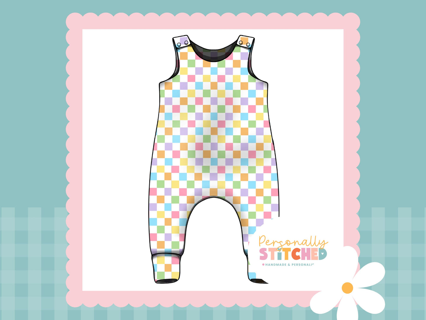 Pastel Check Print French Terry Romper