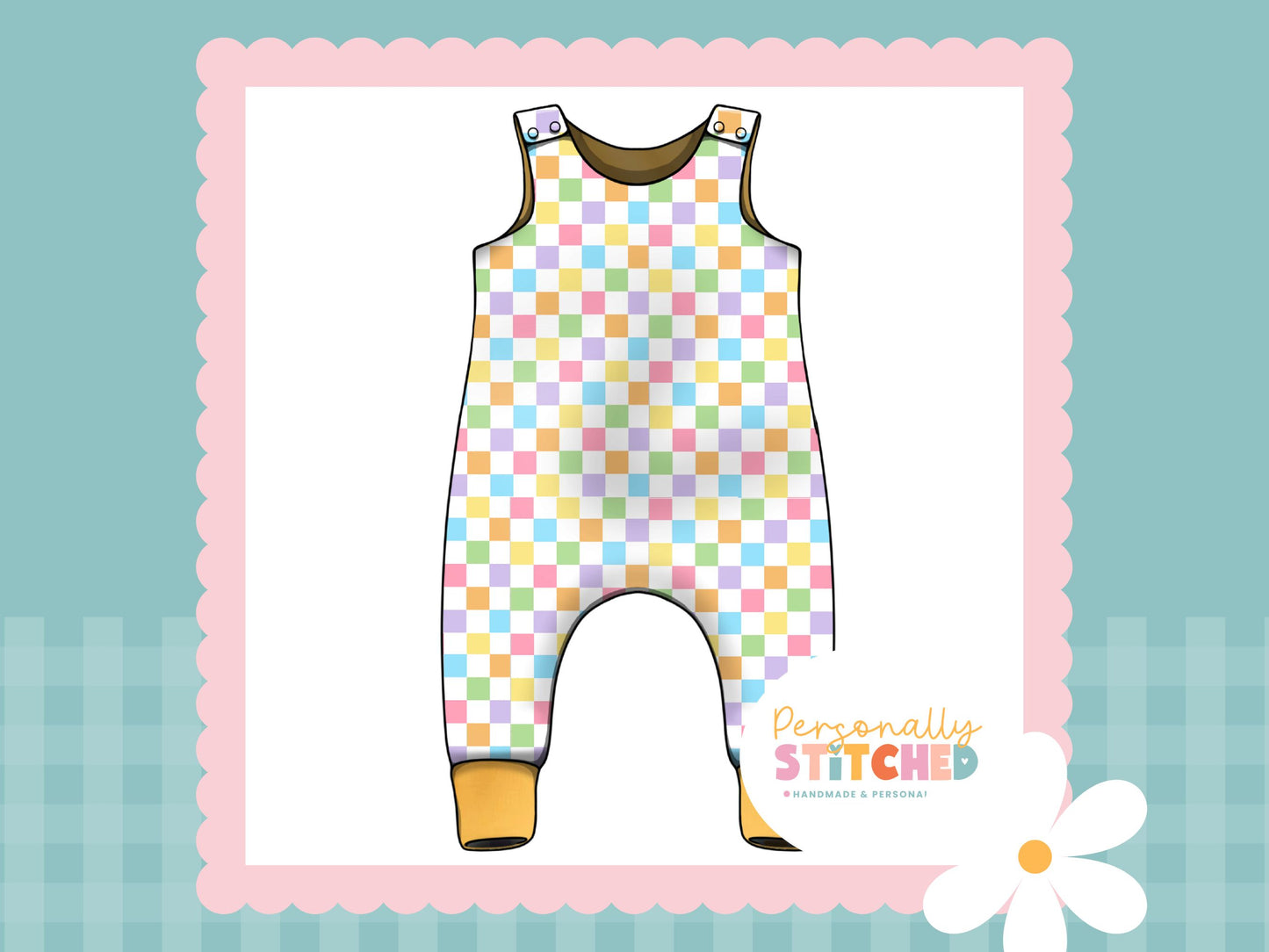 Pastel Check Print French Terry Romper