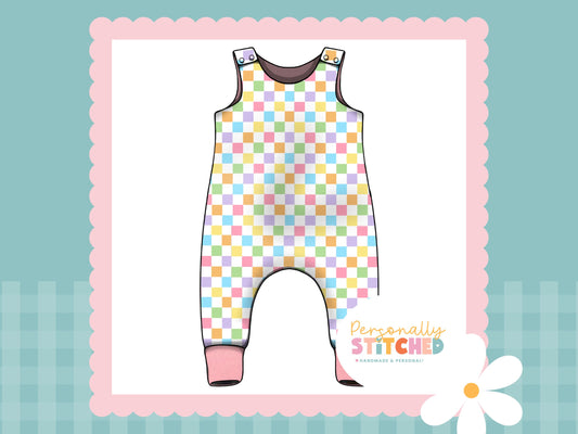 Pastel Check Print French Terry Romper