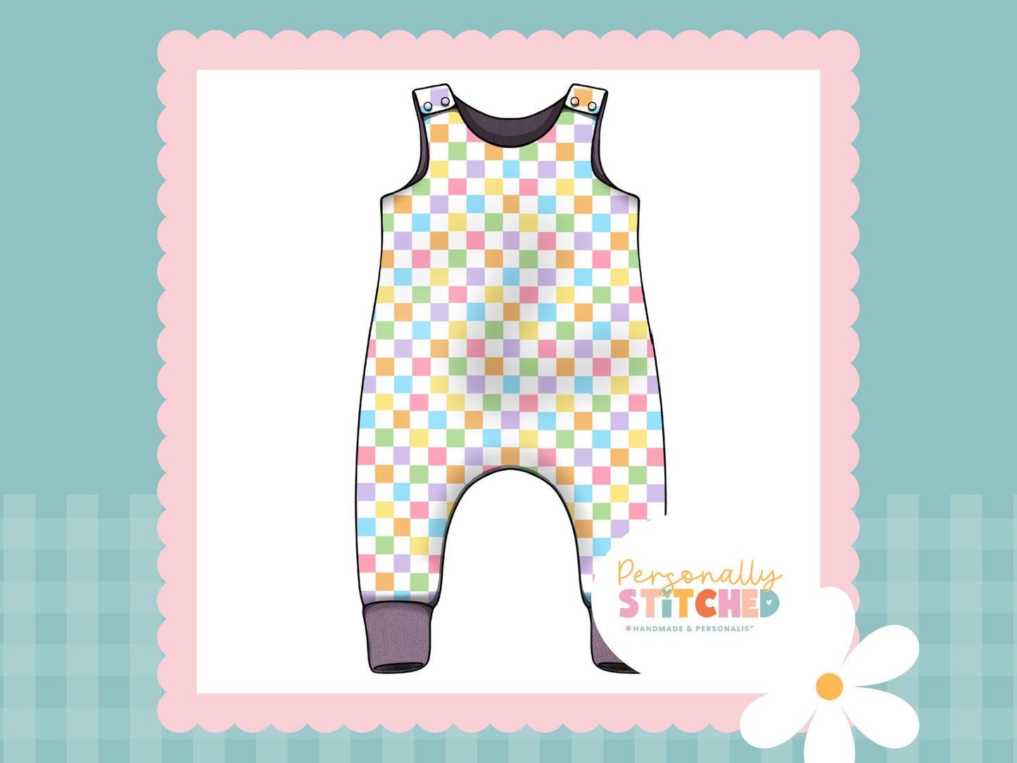 Pastel Check Print French Terry Romper