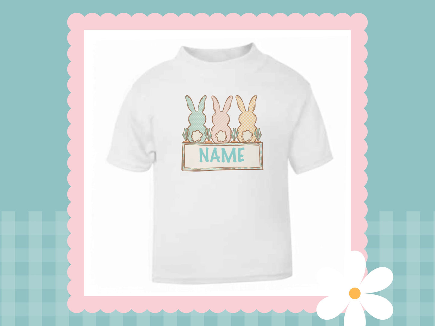 Cottage Bunnies Mint Personalised Printed T-shirt