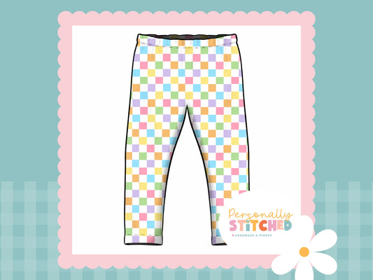 Pastel Check Print French Terry Classic Leggings