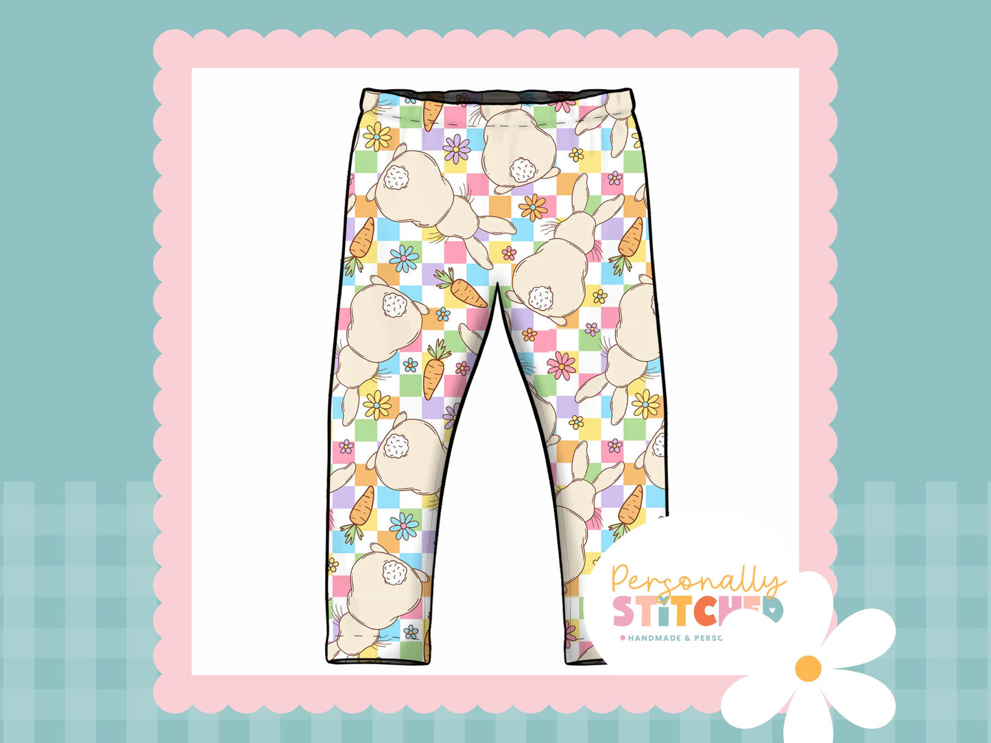 Pastel Check Bunny Print French Terry Classic Leggings