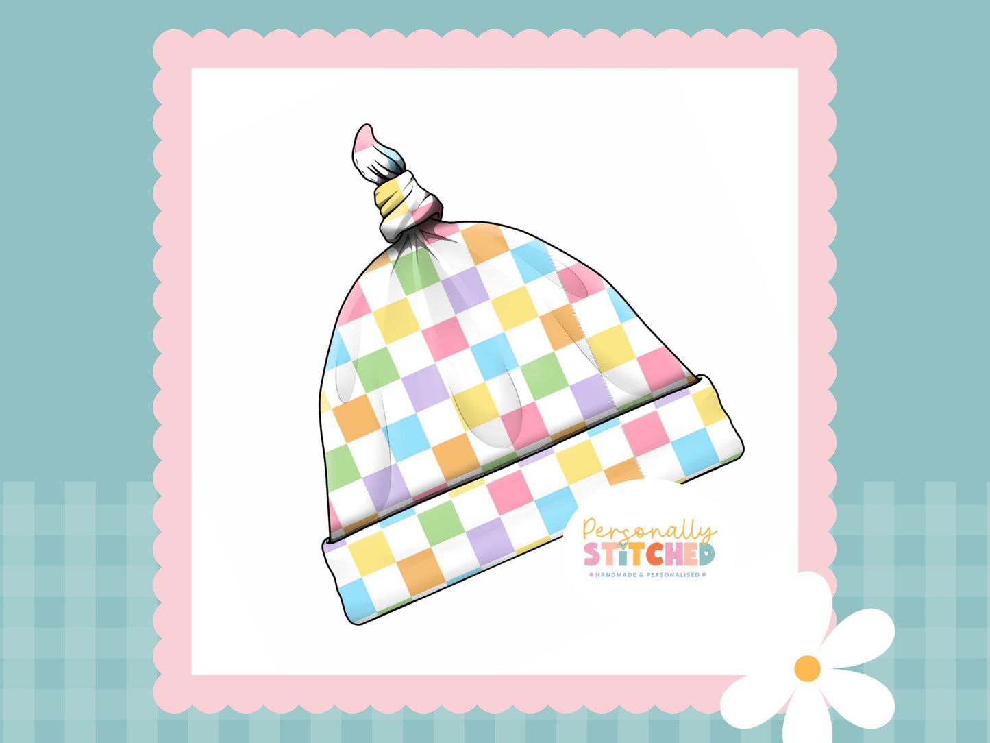 Pastel Check Print Handmade Tie Knot Baby Hat