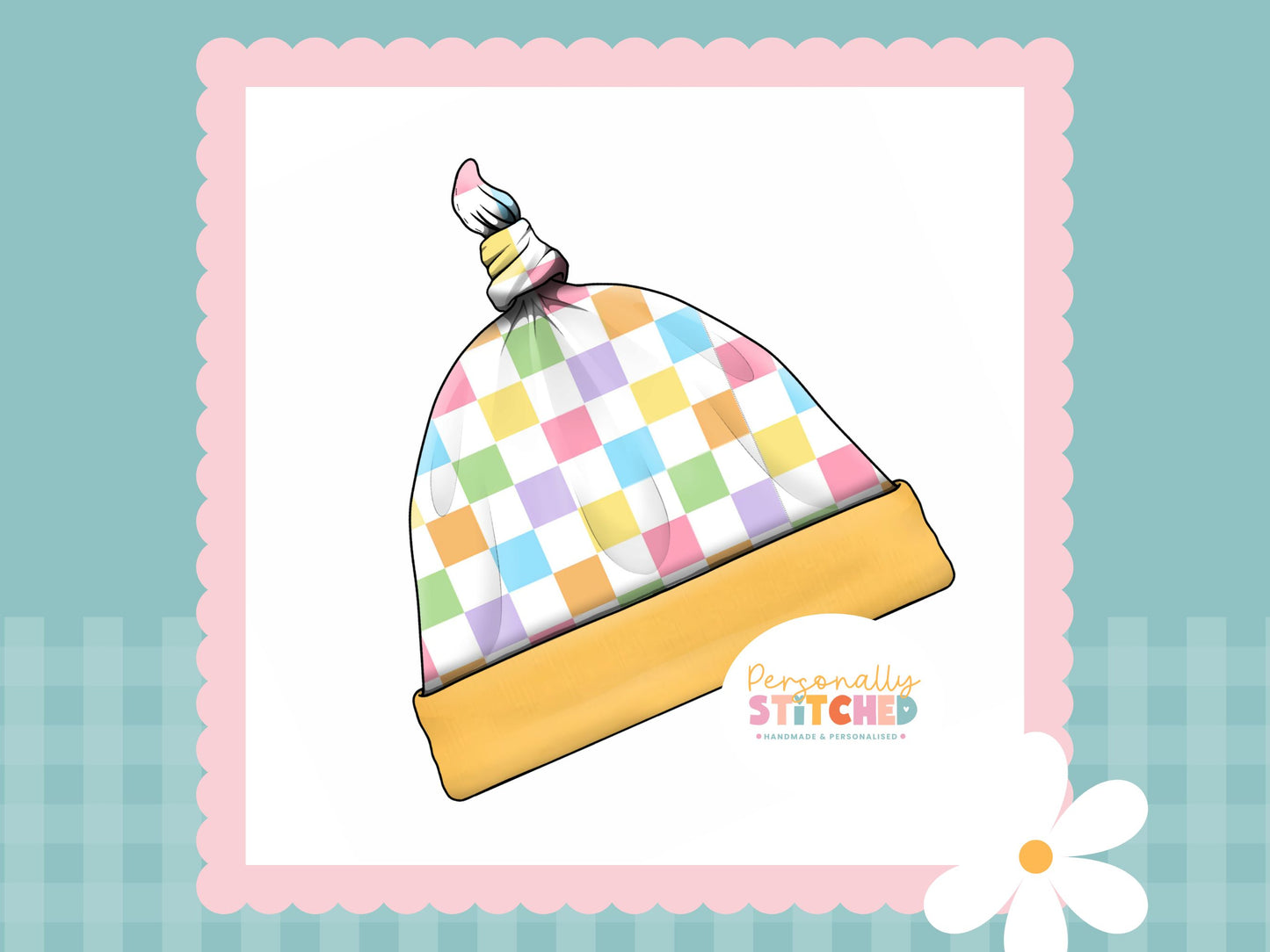 Pastel Check Print Handmade Tie Knot Baby Hat