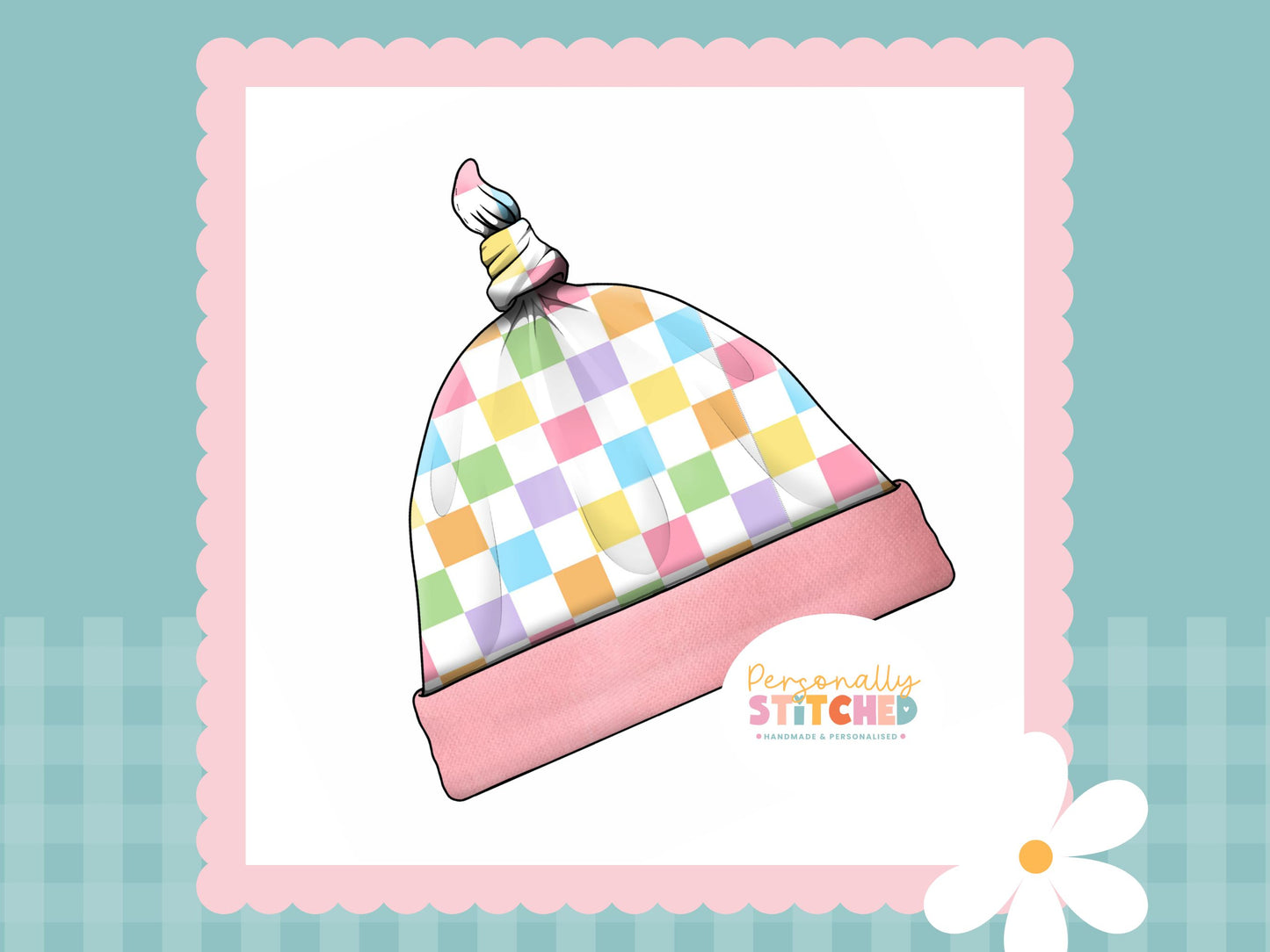 Pastel Check Print Handmade Tie Knot Baby Hat