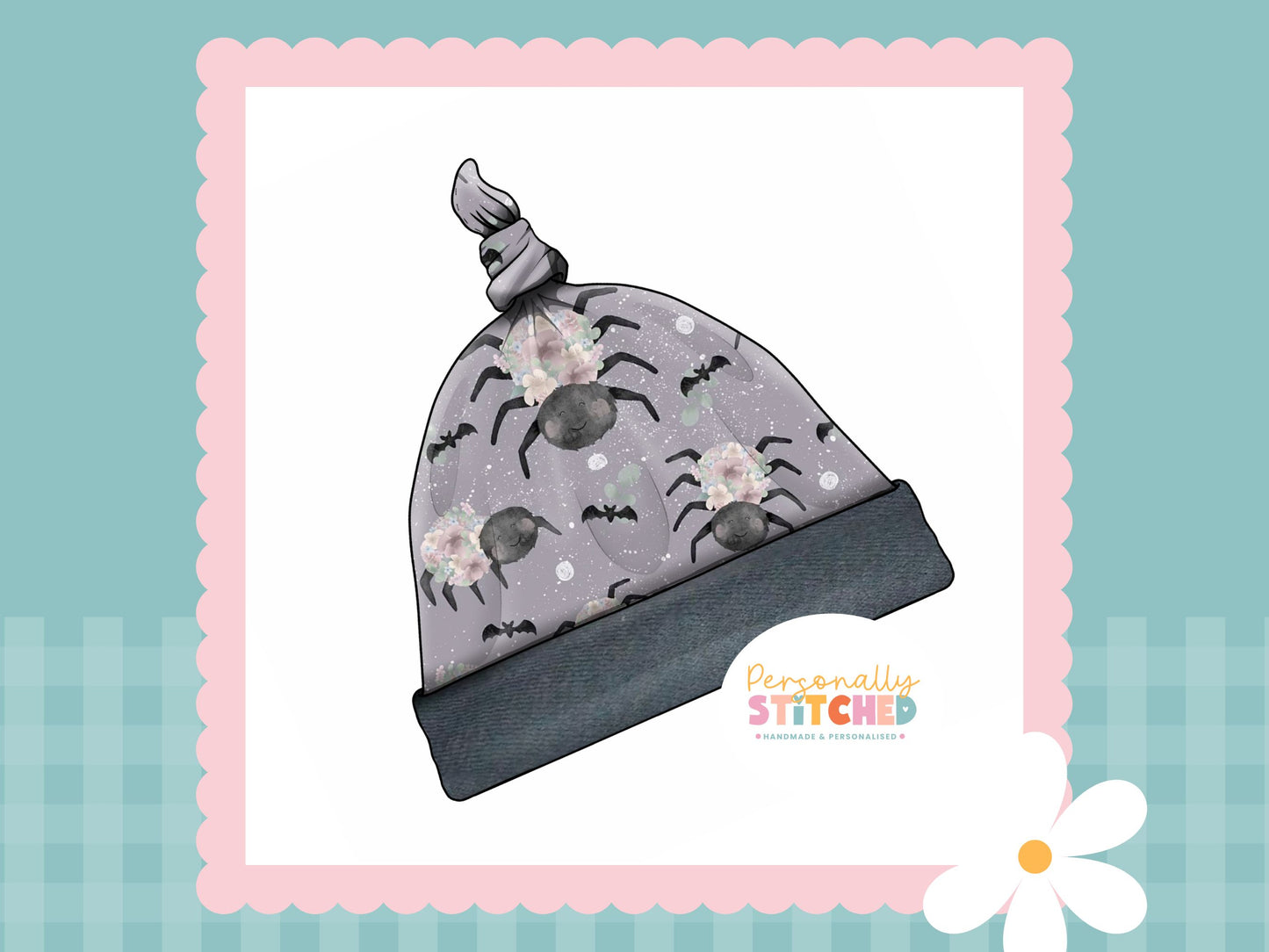 Floral Spider Print Handmade Tie Knot Baby Hat