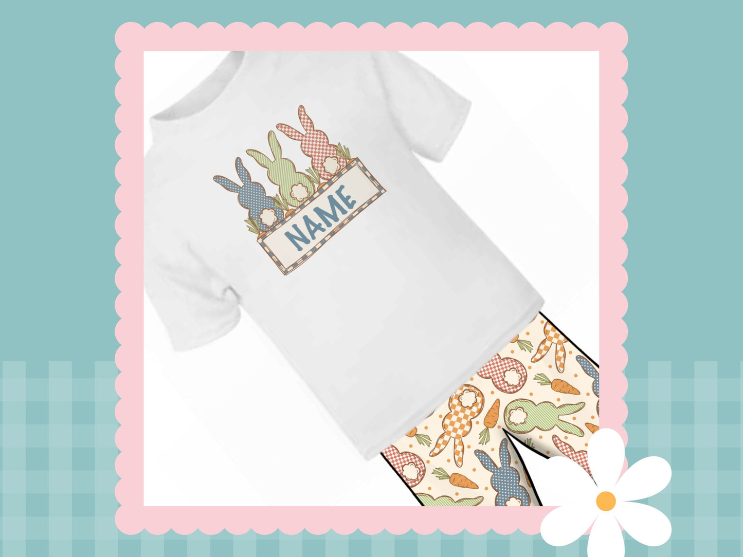 Cottage Bunnies Blue Personalised Printed T-shirt