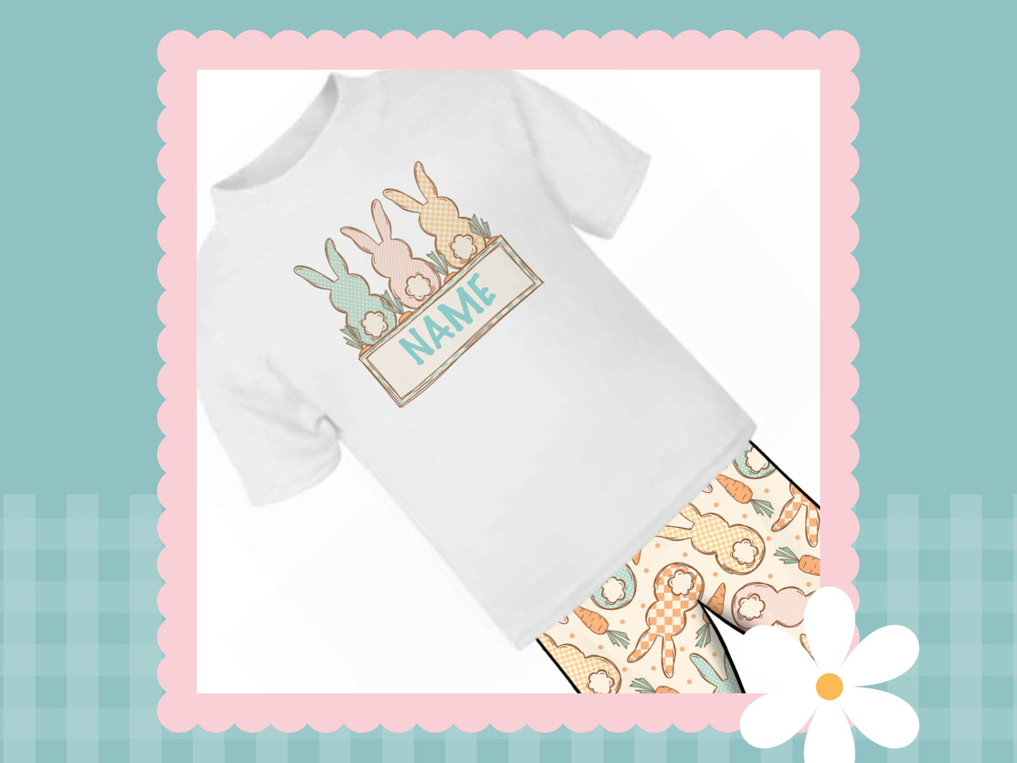 Cottage Bunnies Mint Personalised Printed T-shirt