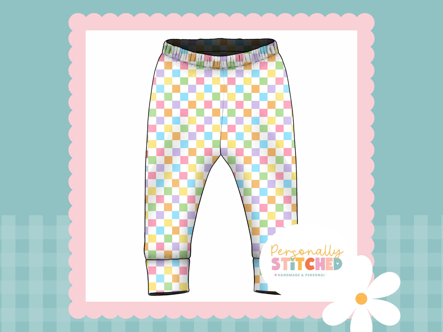 Pastel Check Print French Terry Cuff Leggings