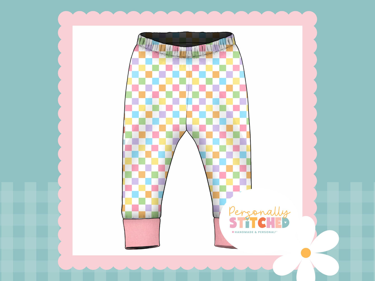 Pastel Check Print French Terry Cuff Leggings