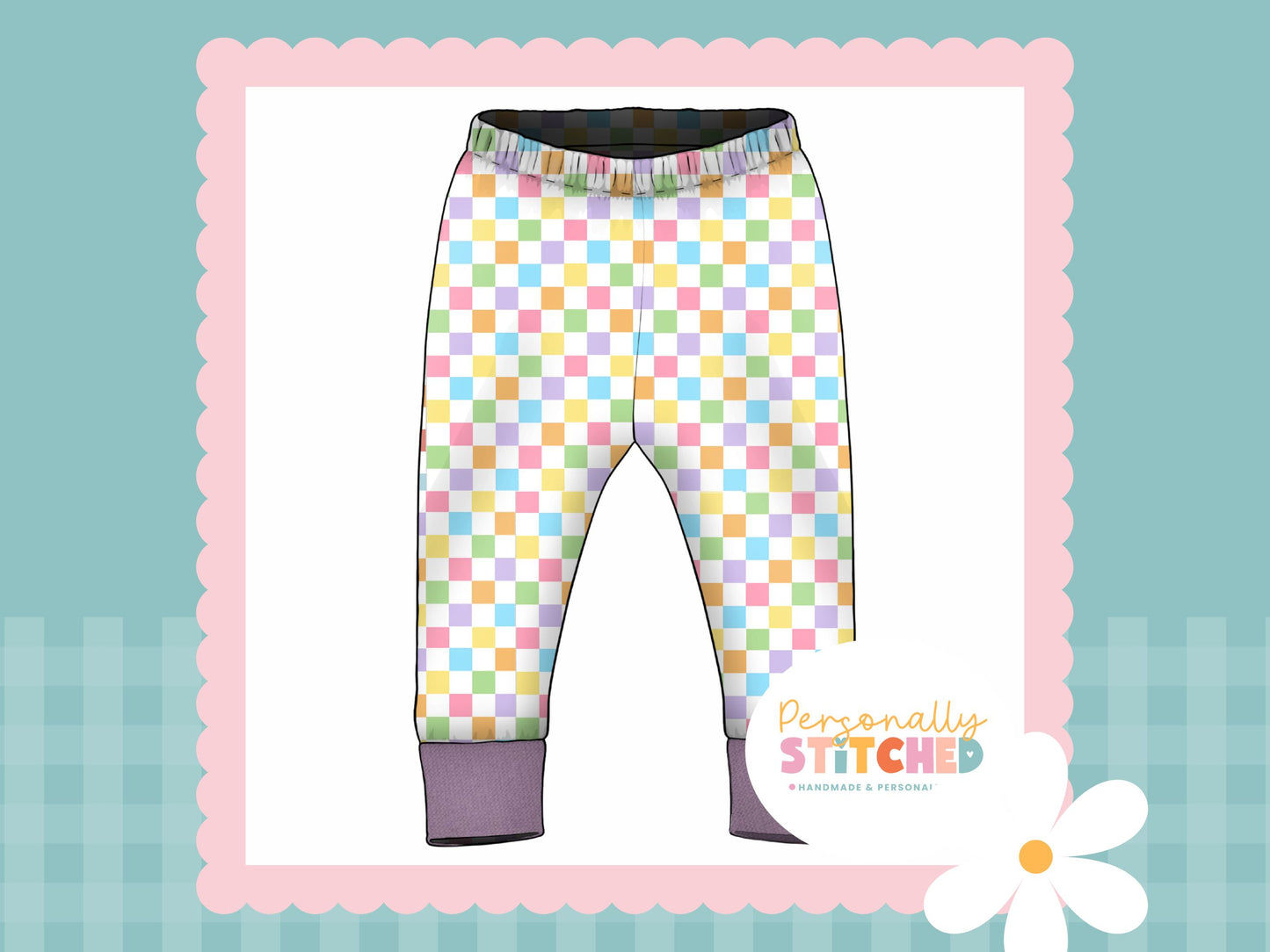 Pastel Check Print French Terry Cuff Leggings