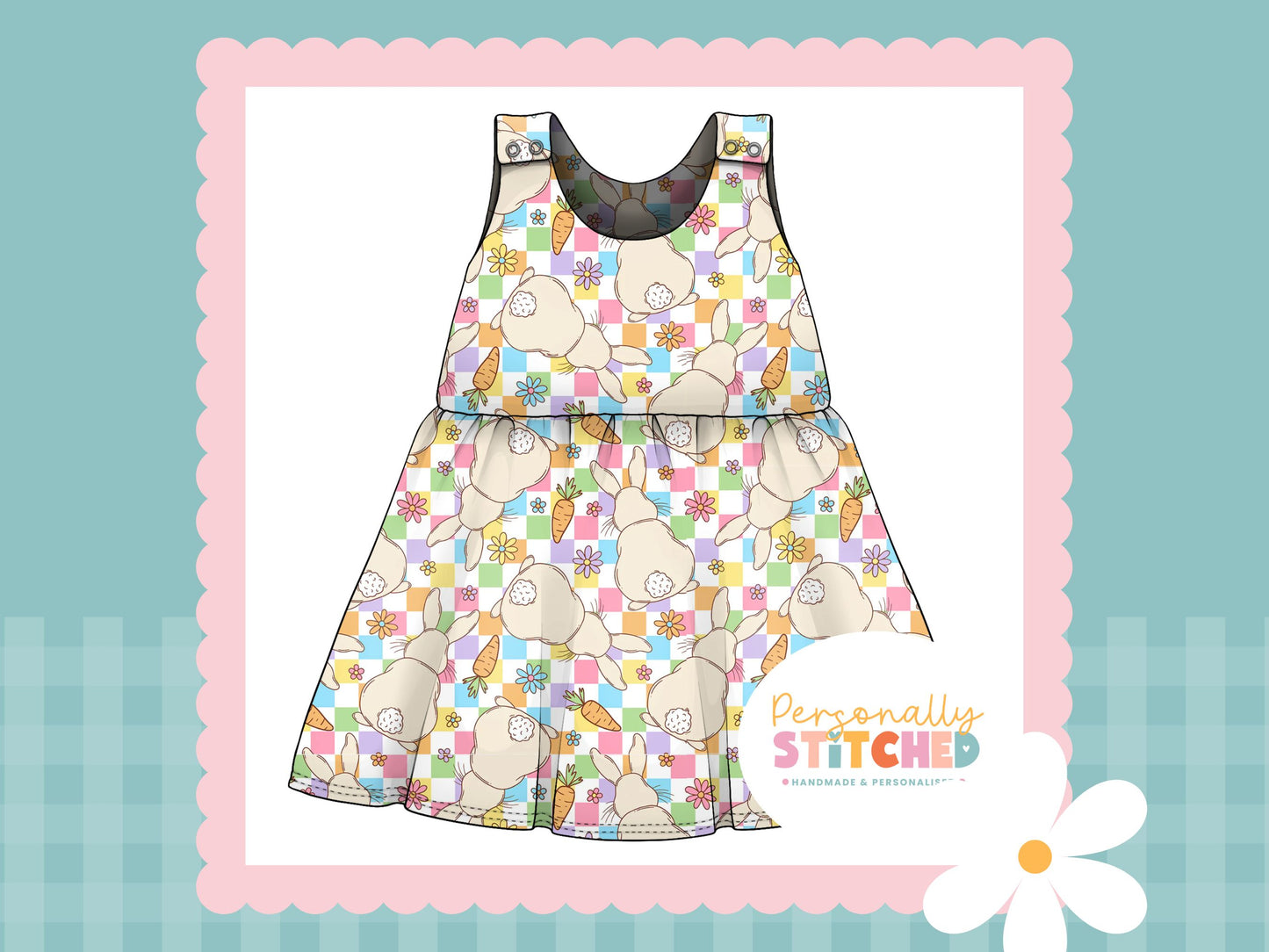 Pastel Check Bunny Print French Terry Blossom Dress