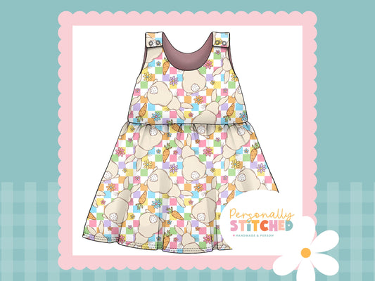 Pastel Check Bunny Print French Terry Blossom Dress