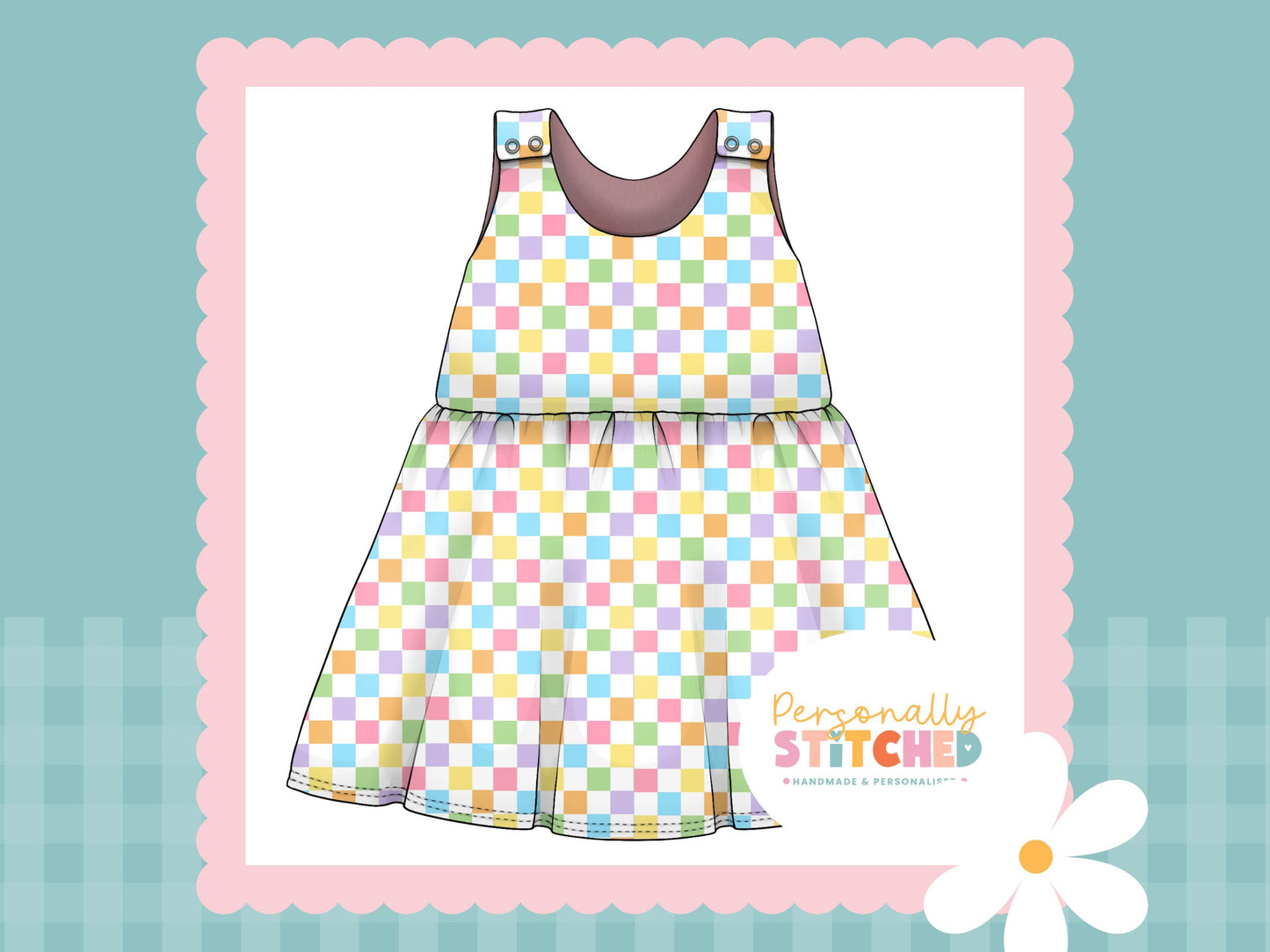 Pastel Check Print French Terry Blossom Dress