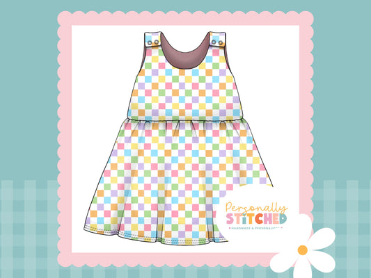 Pastel Check Print French Terry Blossom Dress