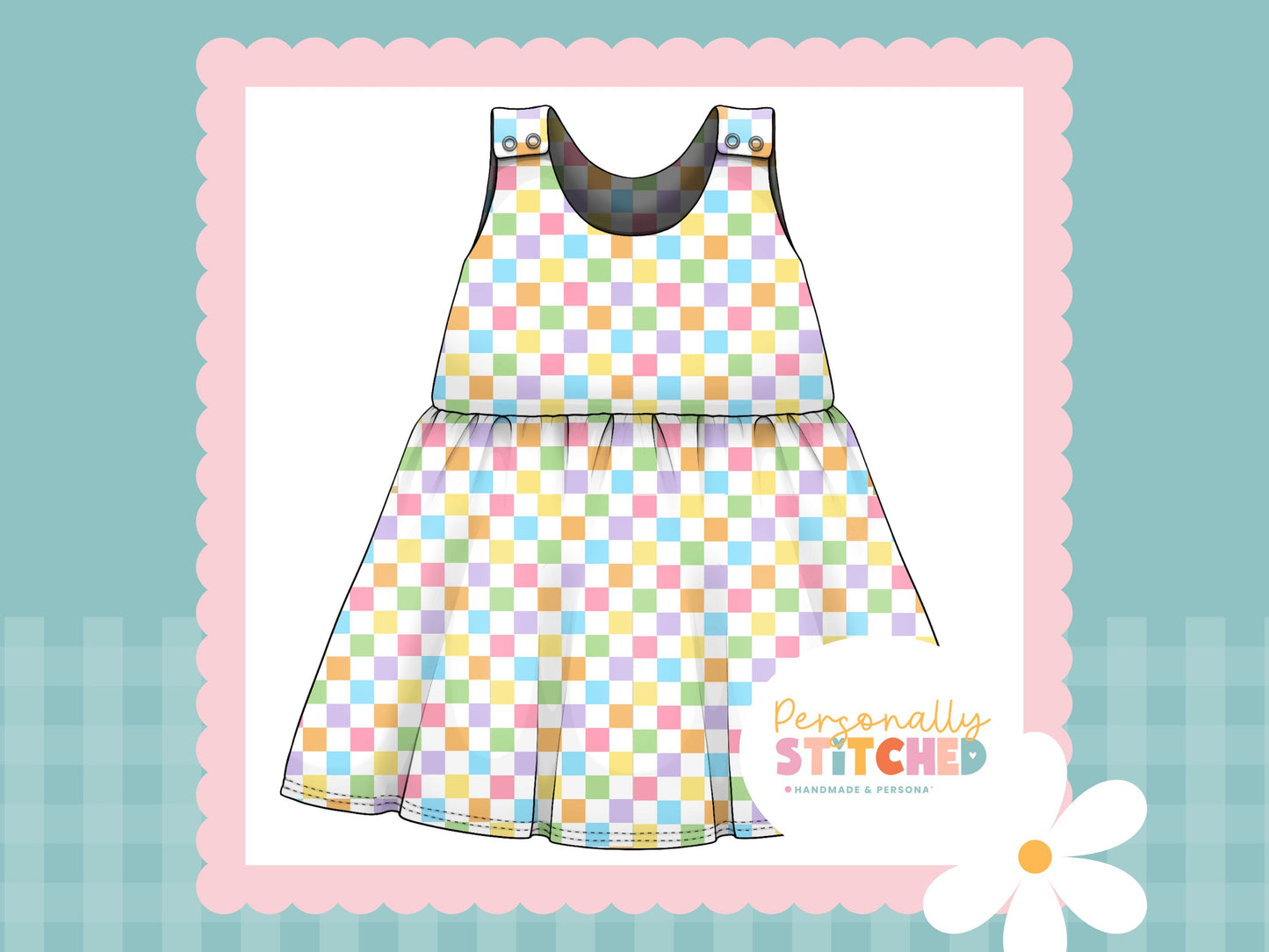 Pastel Check Print French Terry Blossom Dress