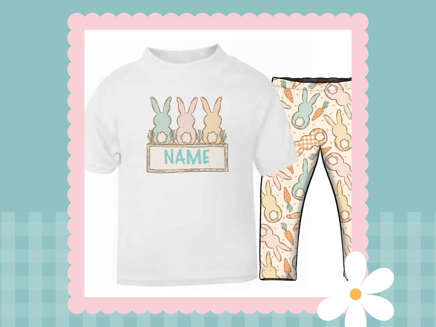 Cottage Bunnies Mint Personalised Printed T-shirt