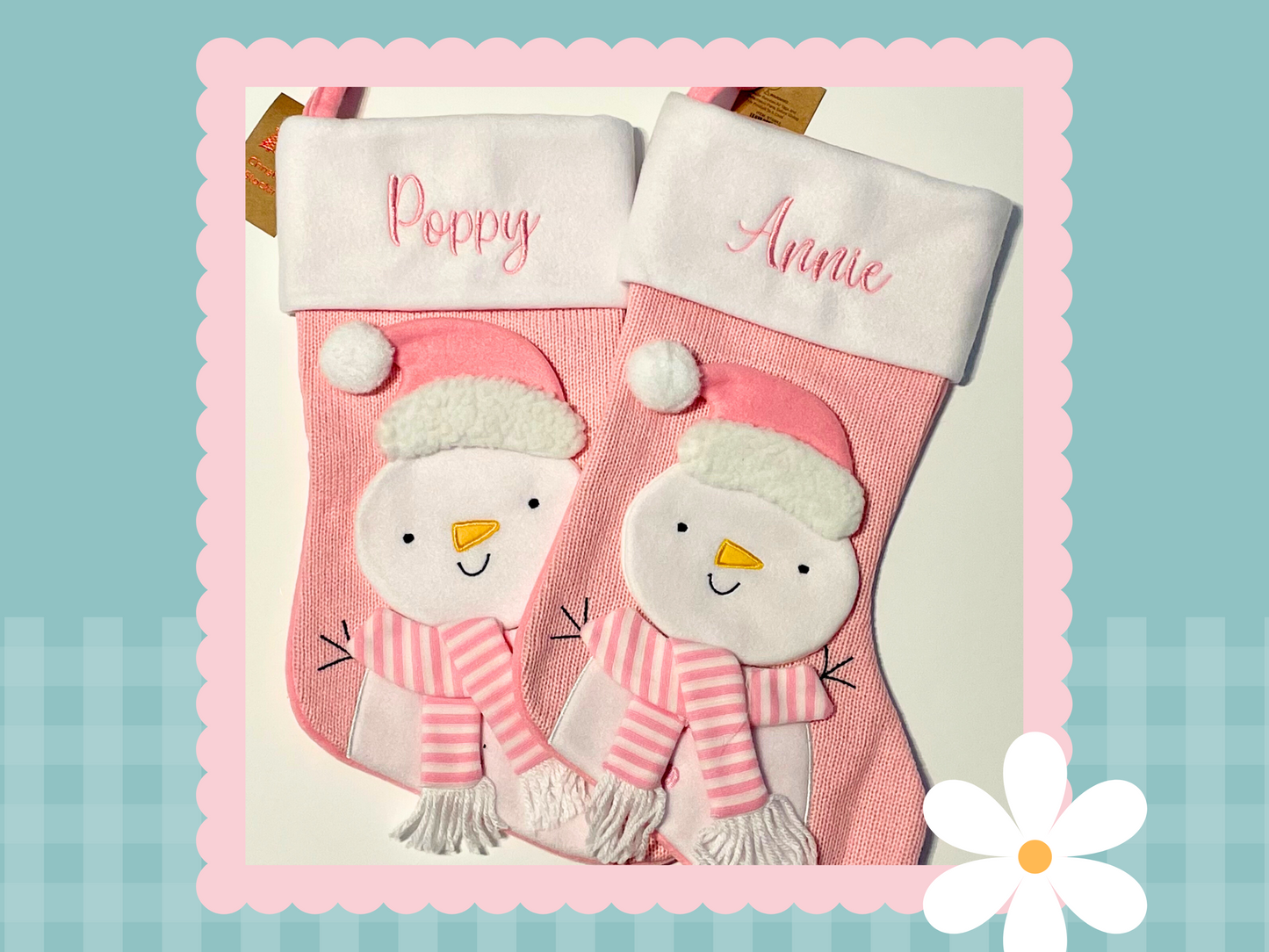 Deluxe Plush Pink Knitted 3D Snowman Stocking