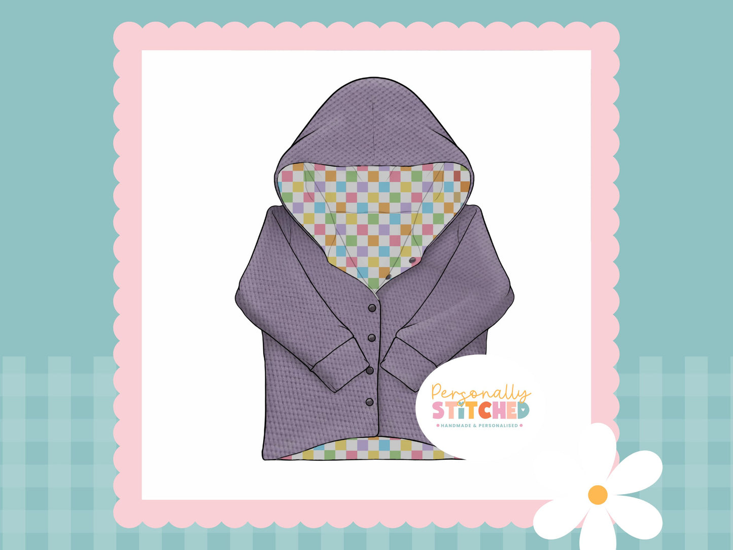 Pastel Check Print & Waffle Knit Hooded Cardigan