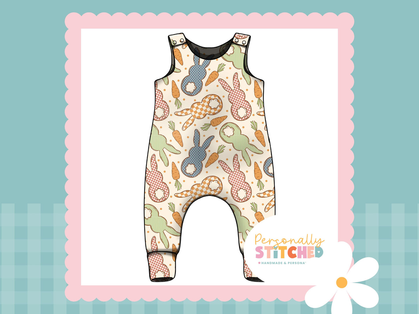 Cottage Bunnies Blue Print - French Terry Romper