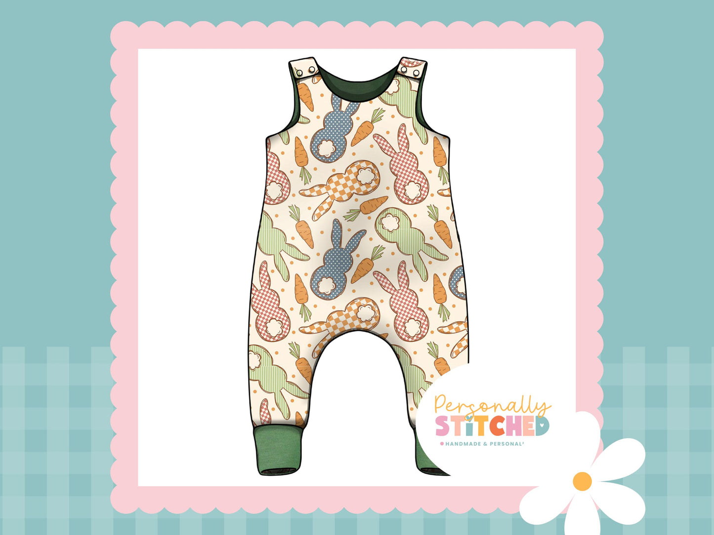 Cottage Bunnies Blue Print - French Terry Romper