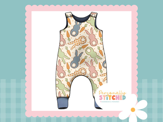 Cottage Bunnies Blue Print - French Terry Romper