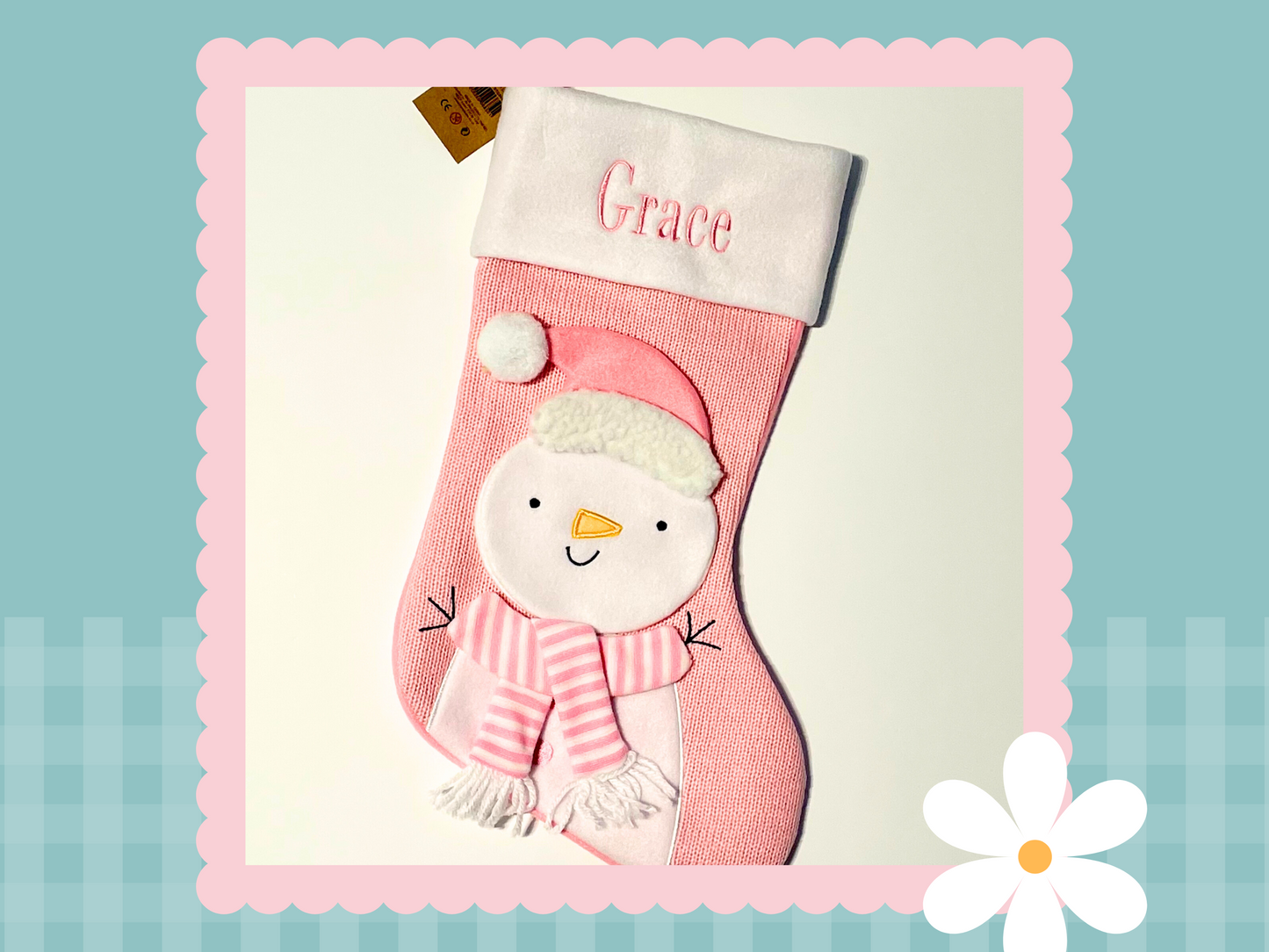 Deluxe Plush Pink Knitted 3D Snowman Stocking