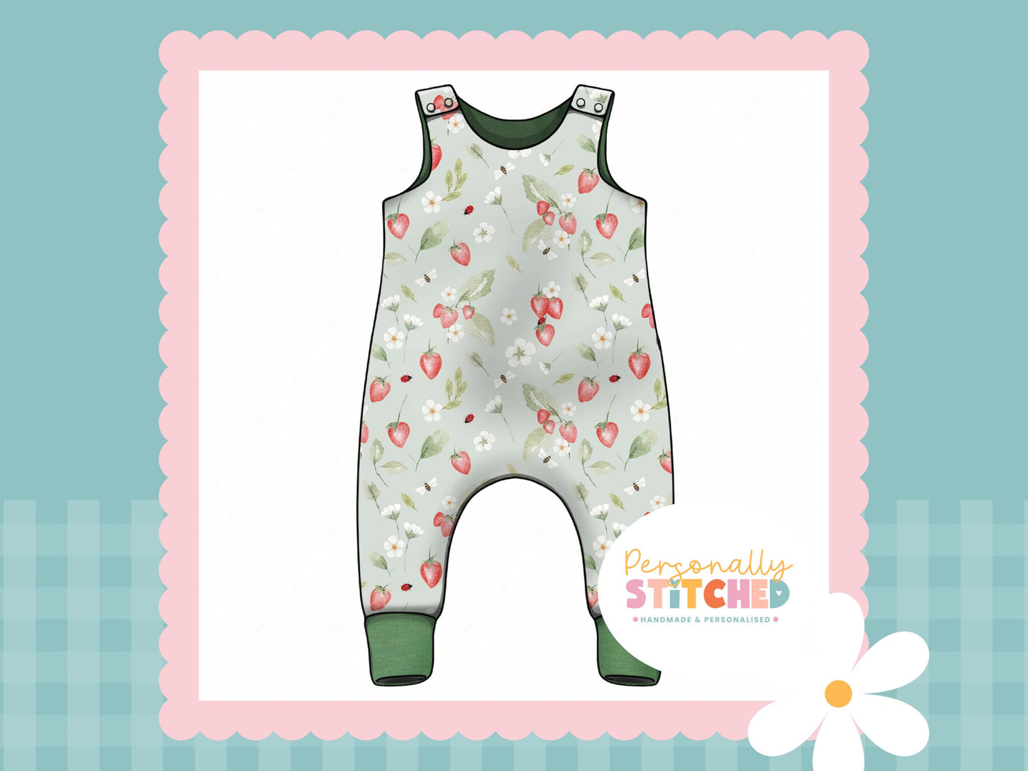 Strawberry Meadow French Terry Romper (Handmade To Order)