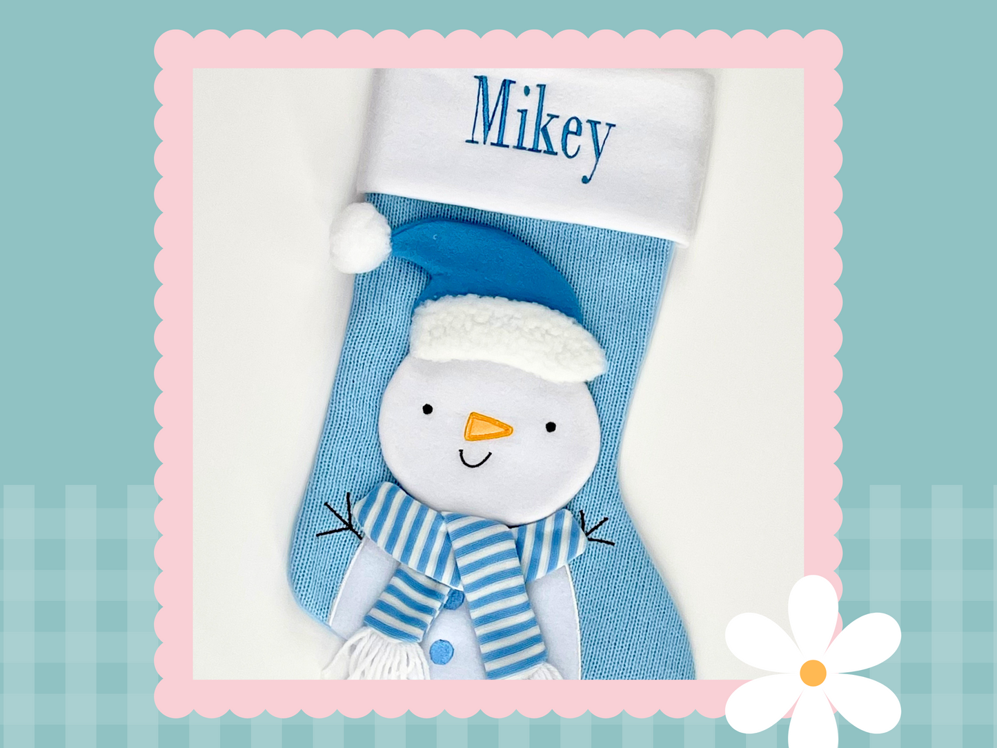 Deluxe Plush Blue Knitted 3D Snowman Stocking