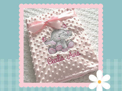 Personalised Dimple Fleece Blanket | Elle The Elephant | Embroidered