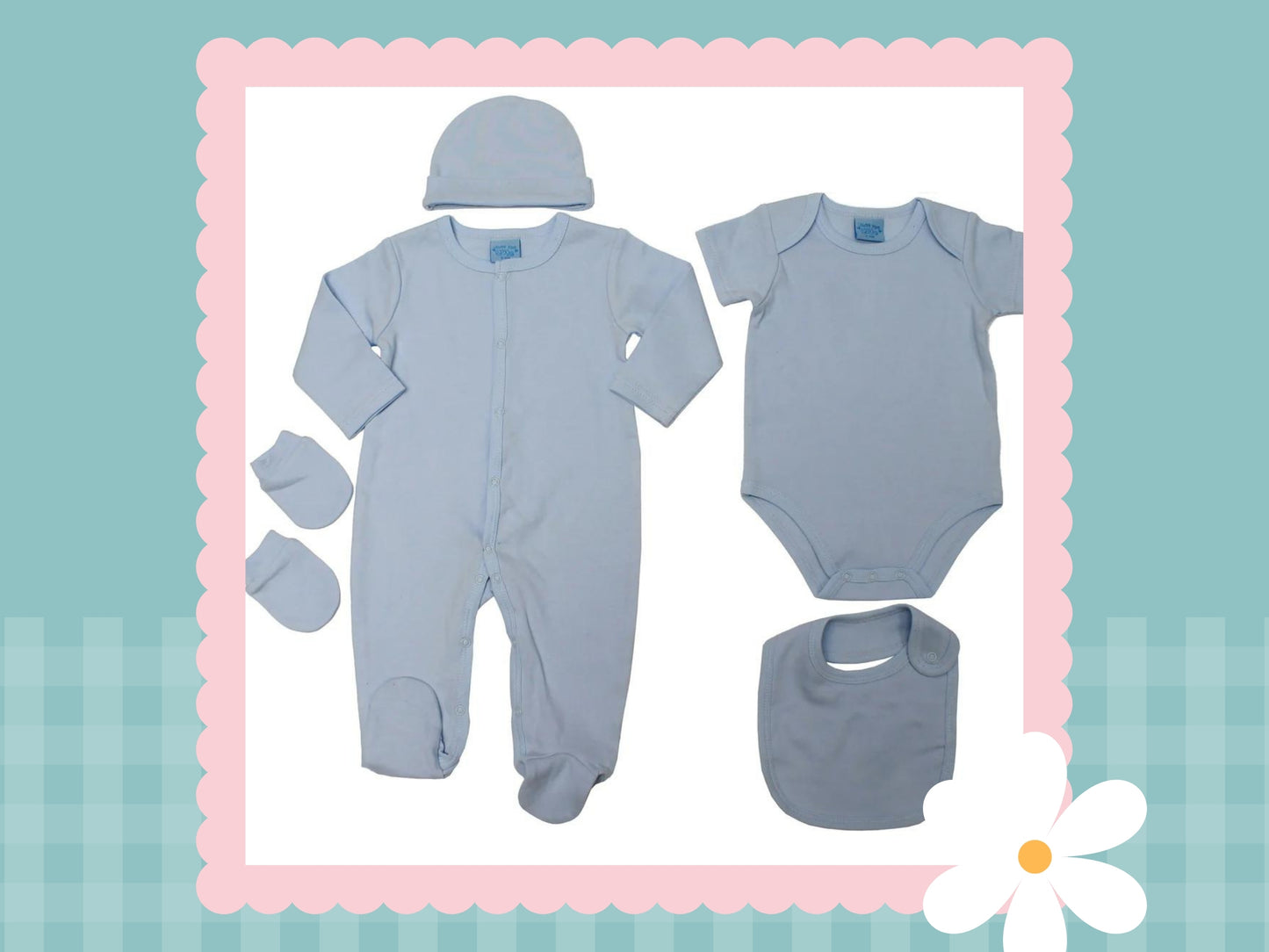 5 Piece Personalised Layette Set ✭ Baby Feet Design