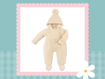 Hooded Cable Knit Pramsuit (ONLY TAUPE LEFT IN STOCK)